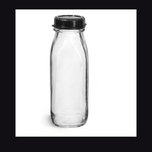 NEW❣️Clear Glass Bottle with Black Screw Cap